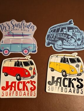 Jack's Surfboards And PJ's Surfrider Vintage Van Sticker - Red Blue & Yellow